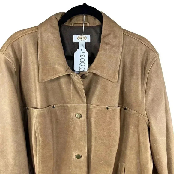 Talbots NEW Womens Plus Size 3XL Tan Leather Lined Bomber Jacket Factory Patena - Picture 14 of 15